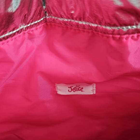 Justice Girls' Metallic Silver Puffy Puffer Tote Bag Purse Travel School Bag New - Picture 6 of 7